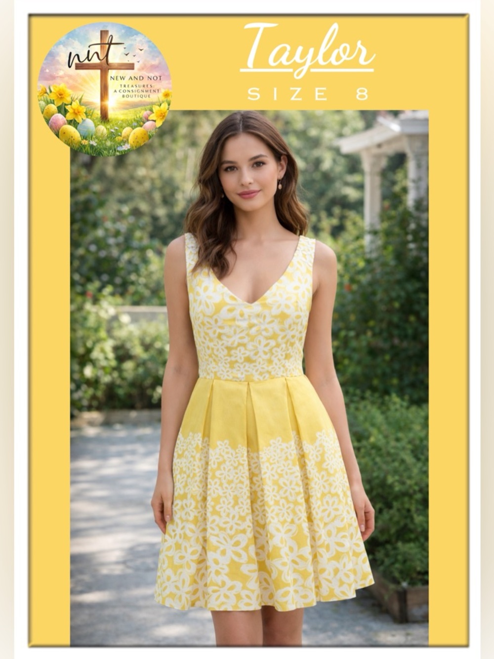 Just Taylor Yellow Sleeveless Floral Fit & Flare Sz 8 Retro Mod Cotton Lined